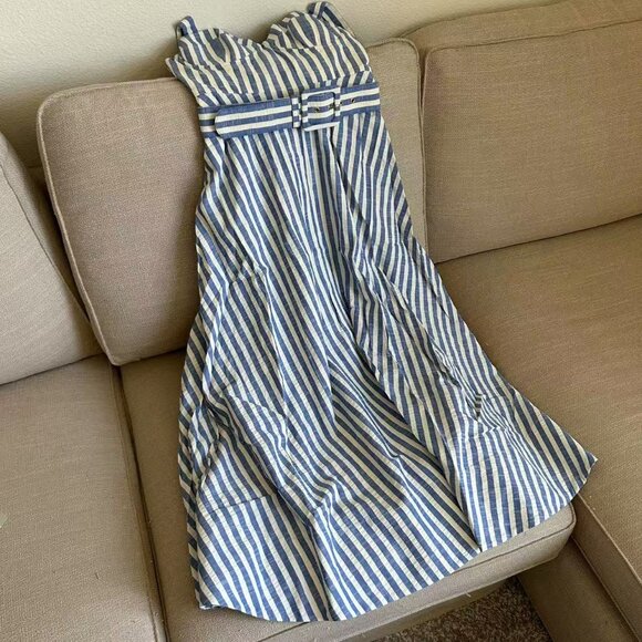 NEW Cara Cara Calypso Midi Dress Sz6 Ivory Blue Striped Seersucker Vacation - Picture 5 of 13